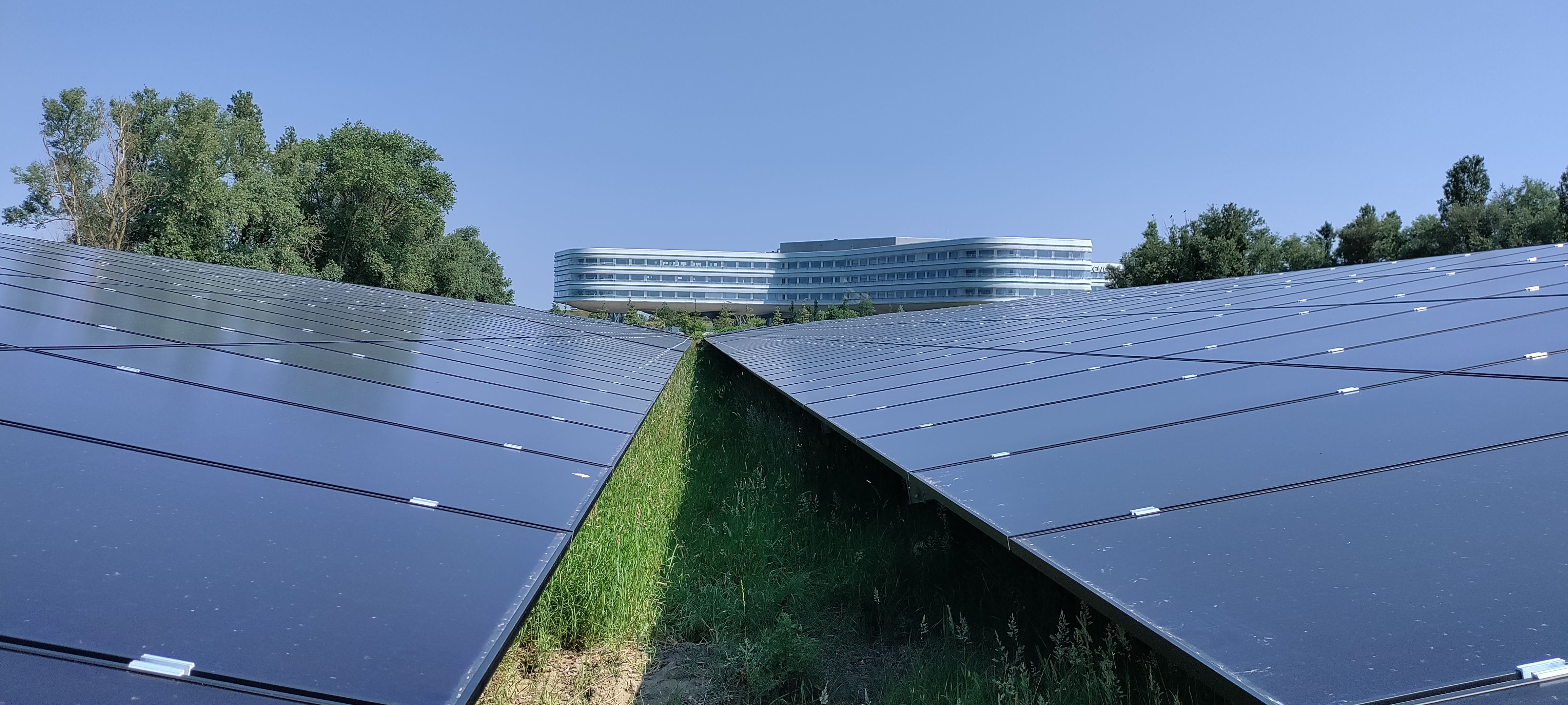 Industrial solar panels and energy infrastructure powering European factories